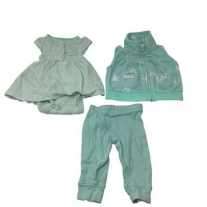 Carter's Baby Girl 3pc Lot‎ Newborn Mint Dress Vest Leggings